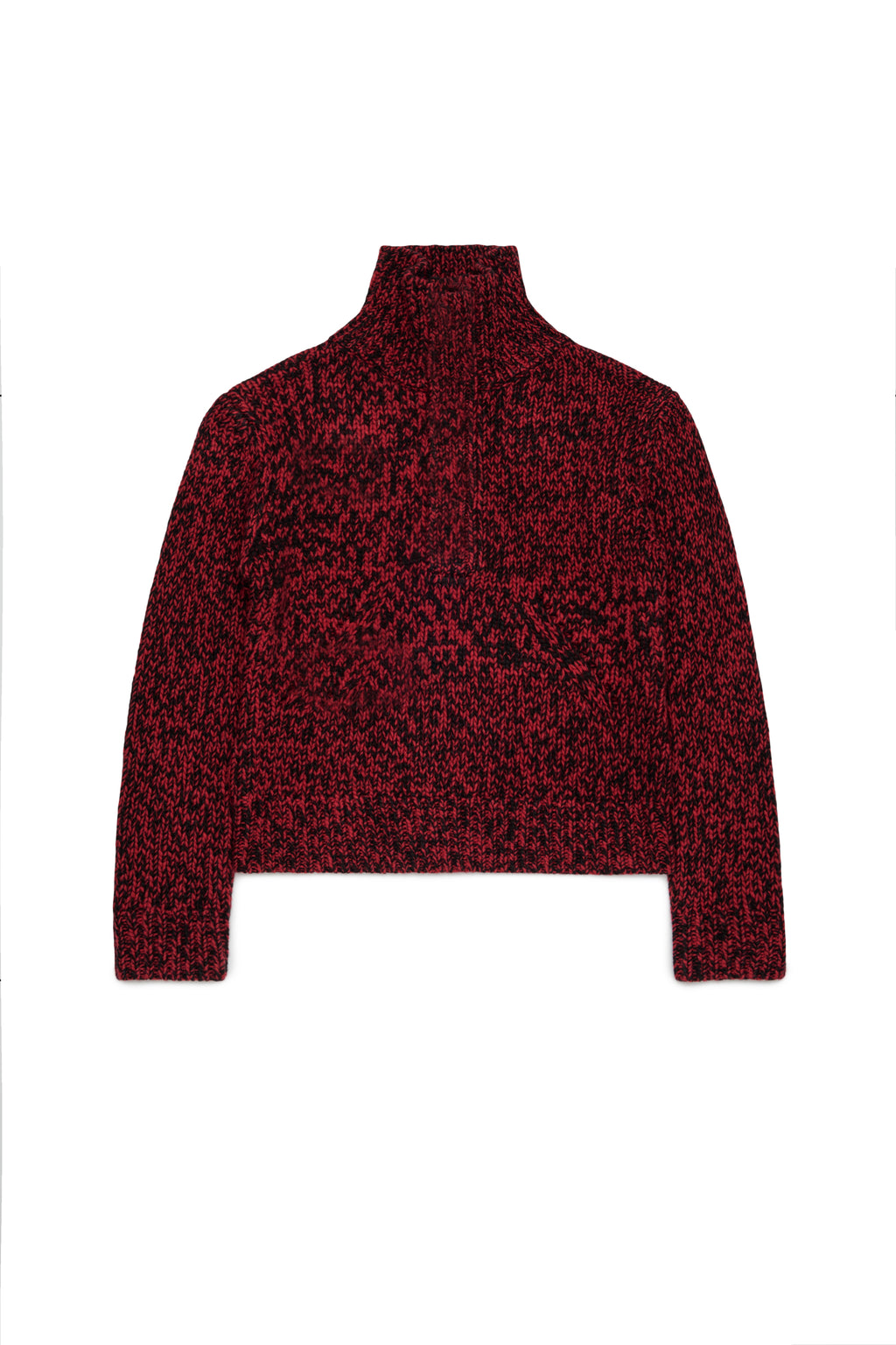 HALF BUTTONED FUNNEL NECK SPECKLED SWEATER - RED