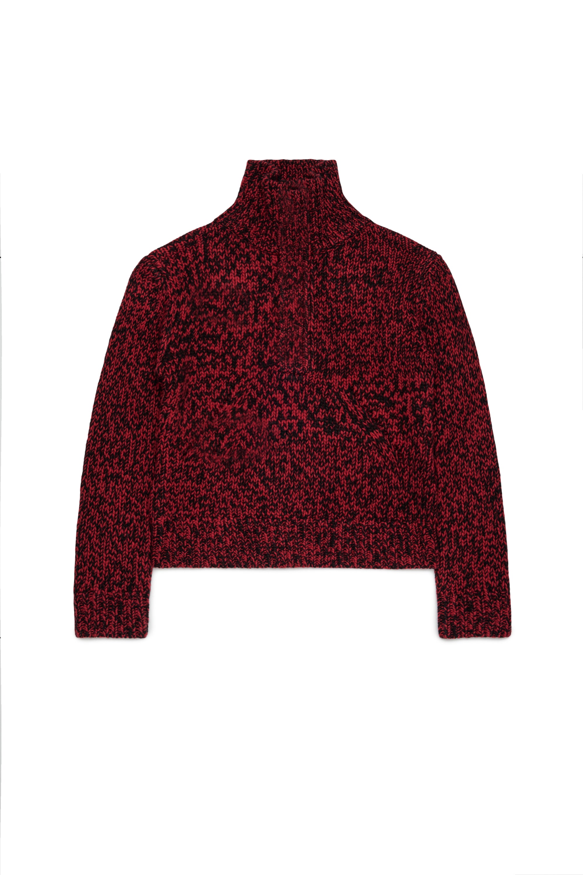 HALF BUTTONED FUNNEL NECK SPECKLED SWEATER - RED