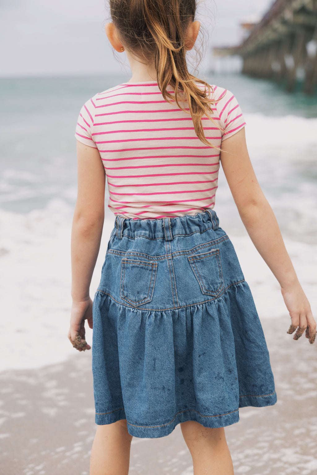 DENIM PLEATED SKIRT BLUE DENIM