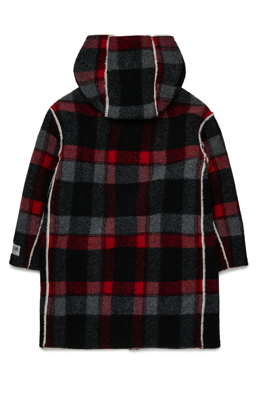 WOOL BLEND PLAID COAT WITH HOOD - BLACK/RED