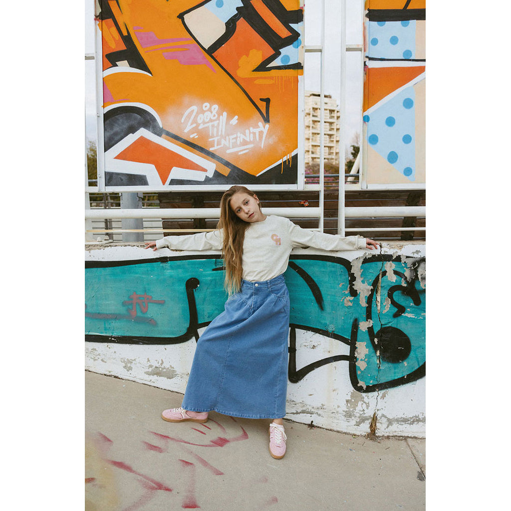 CH25129B Classic Clubhouse Light Denim Maxi Skirt