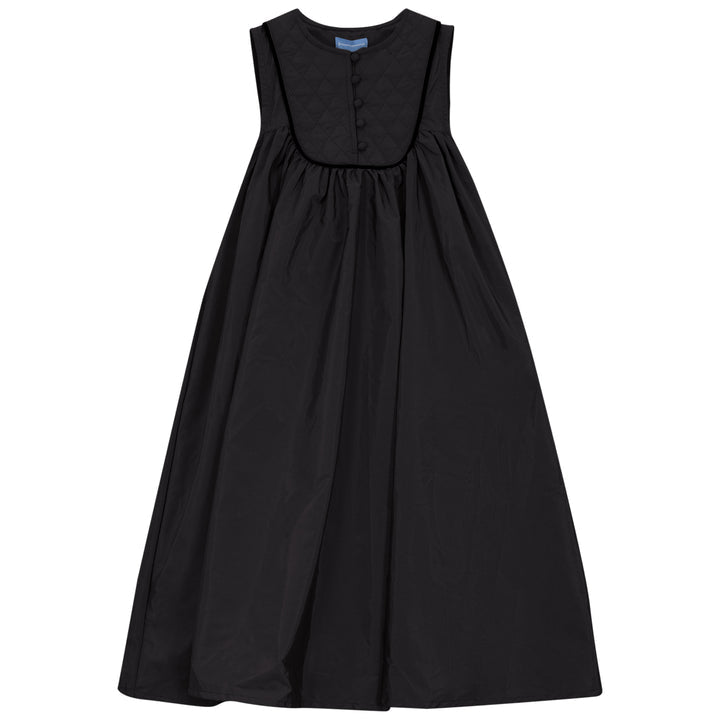 P6204-BK POMPOMME QUILTED YOKE FLARED DRESS BLACK