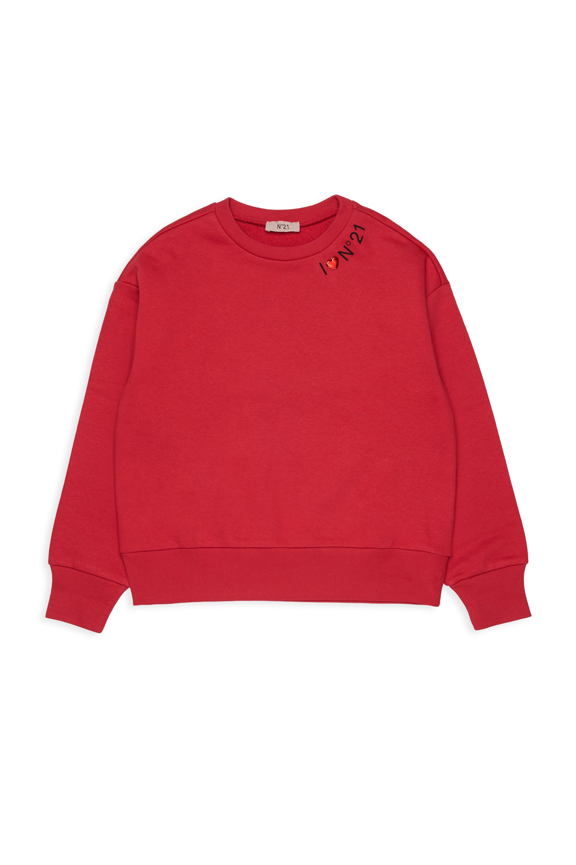 SWEATSHIRT WITH I HEART N21 AROUND COLLAR - CORAL RED