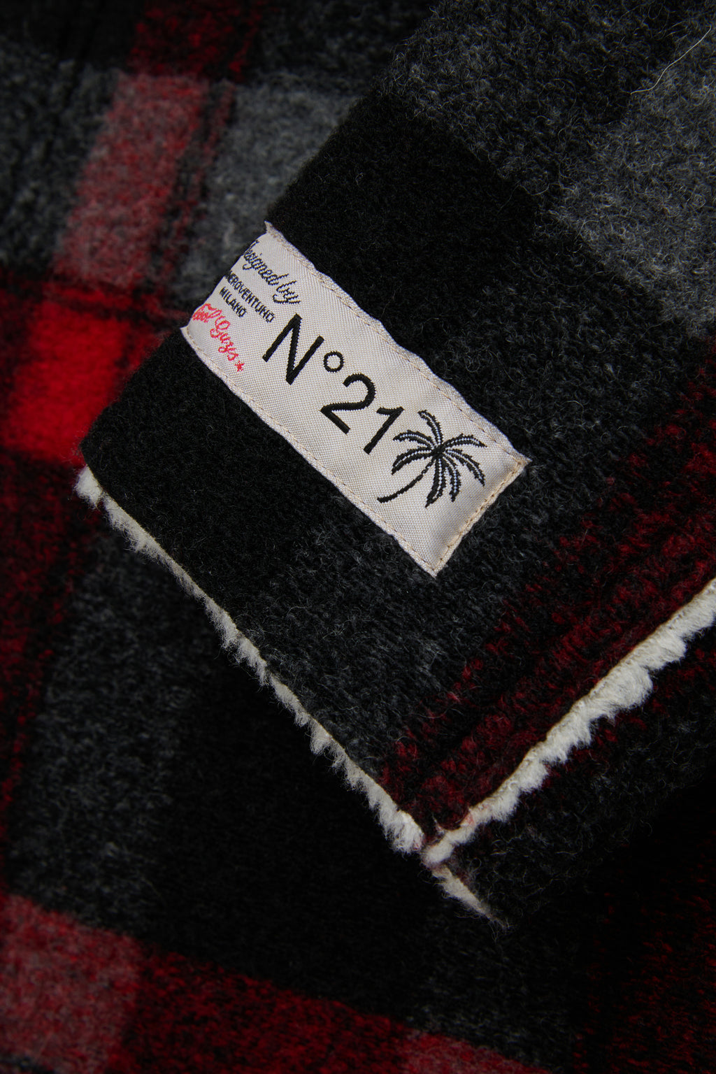 WOOL BLEND PLAID COAT WITH HOOD - BLACK/RED