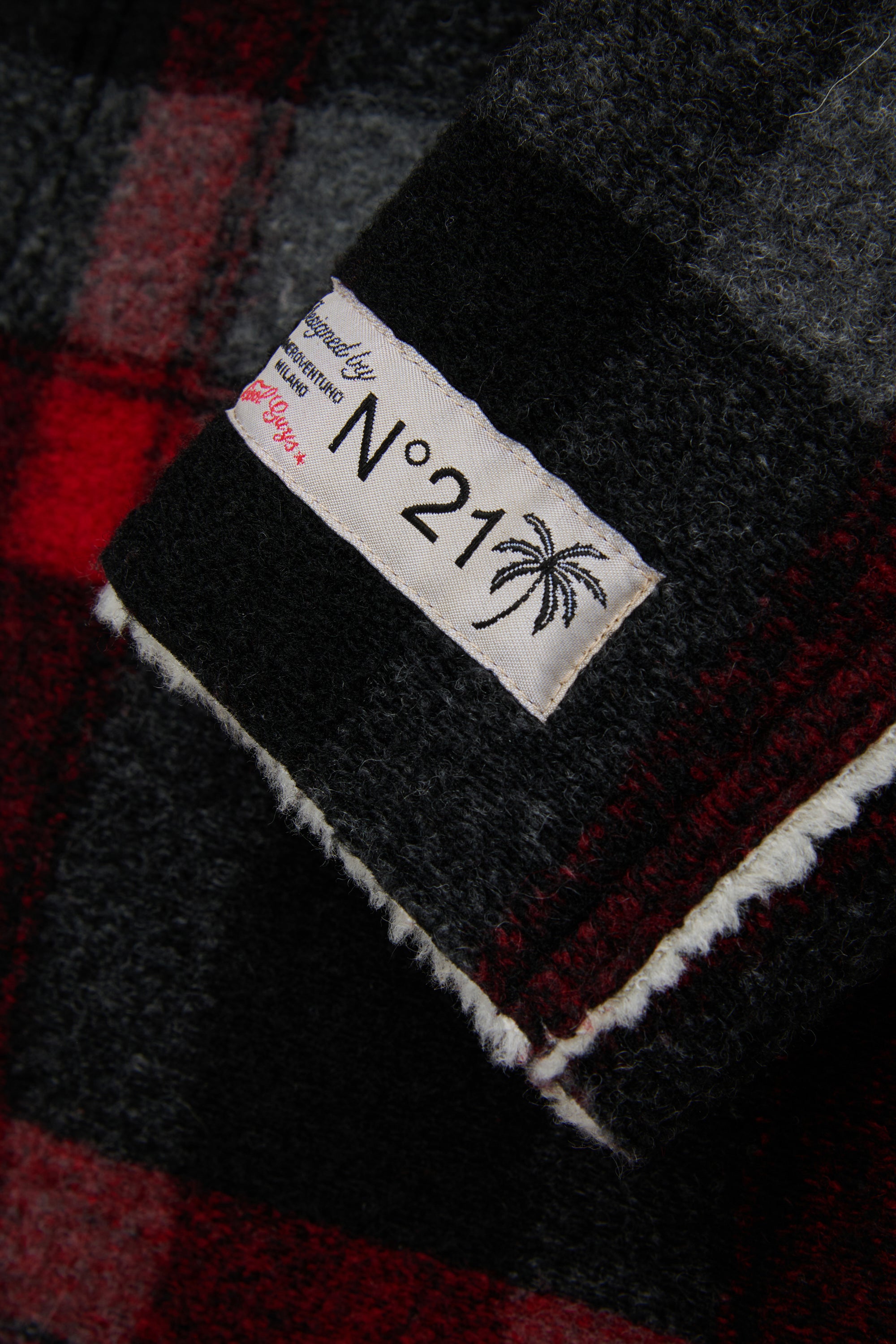 WOOL BLEND PLAID COAT WITH HOOD - BLACK/RED