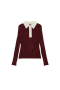 LS RIB KNIT POLO WITH CONTRAST COLLAR - MAROON