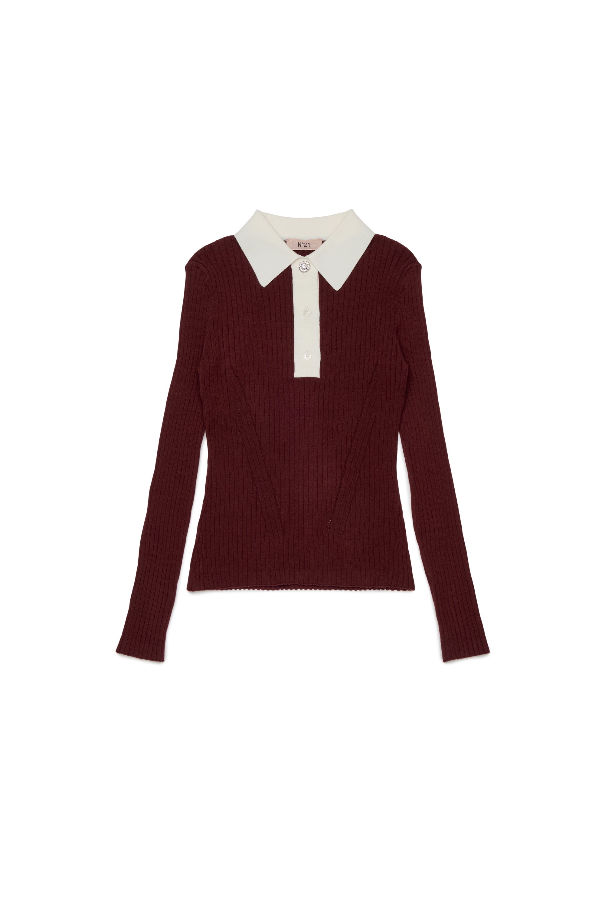 LS RIB KNIT POLO WITH CONTRAST COLLAR - MAROON
