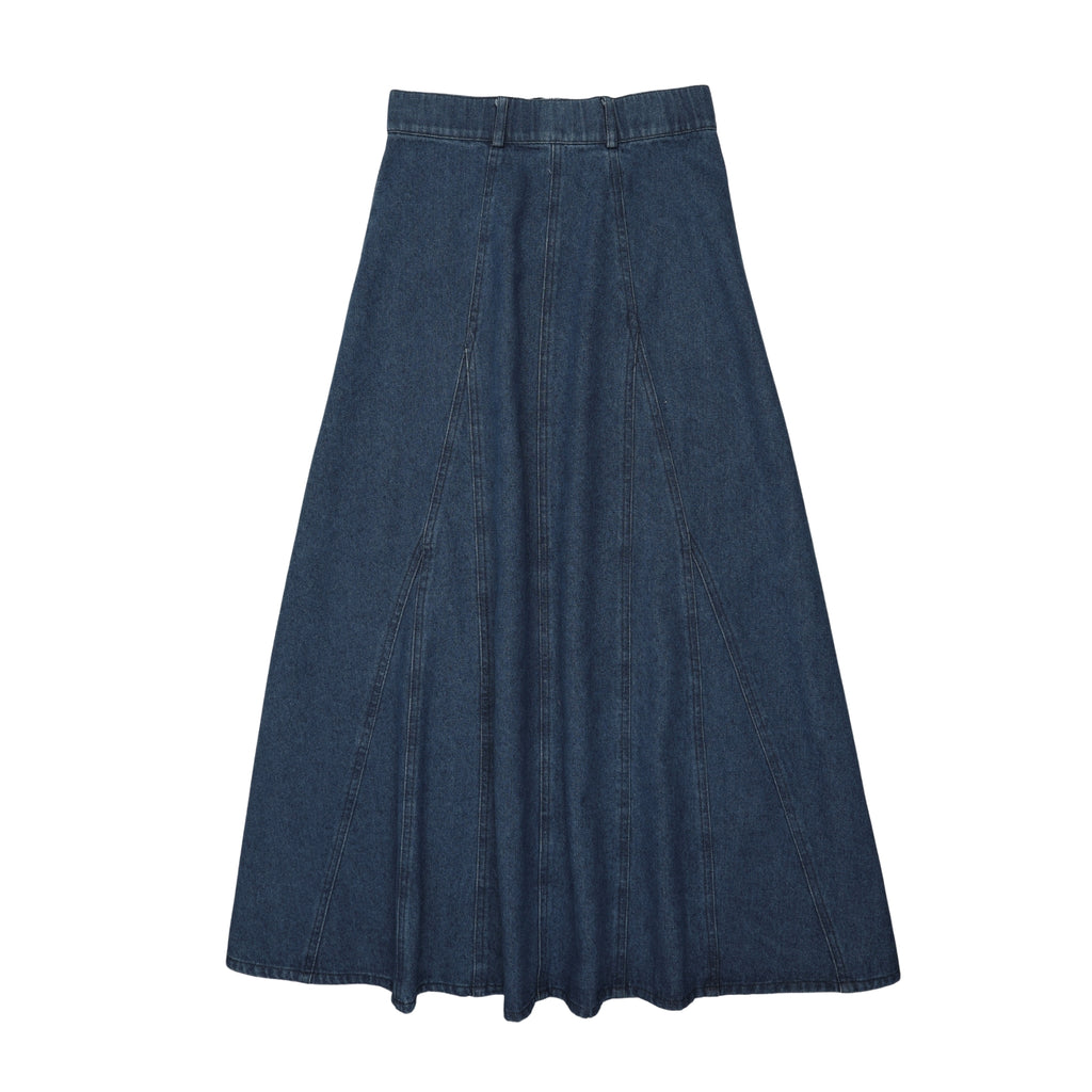 Navy Panneled Denim Skirt