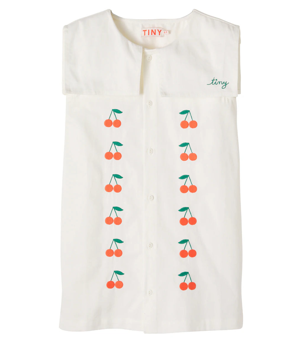 Mini Cherries Twill Dress Off White