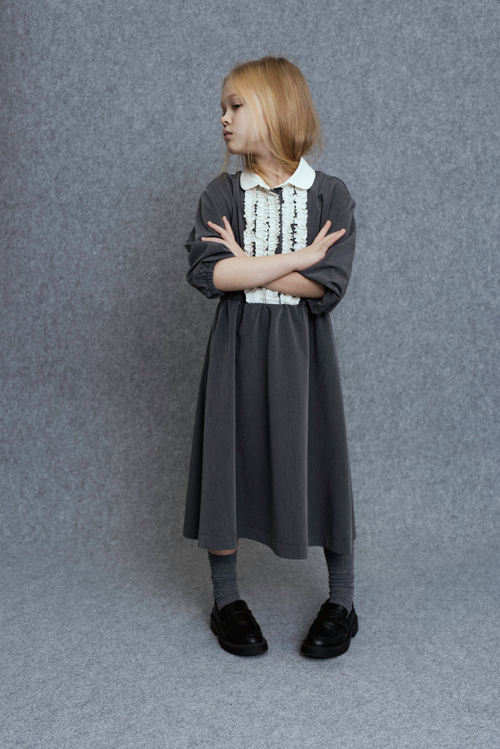 Unlabel JIU Girl Dress Dark Grey Ruffle Bib