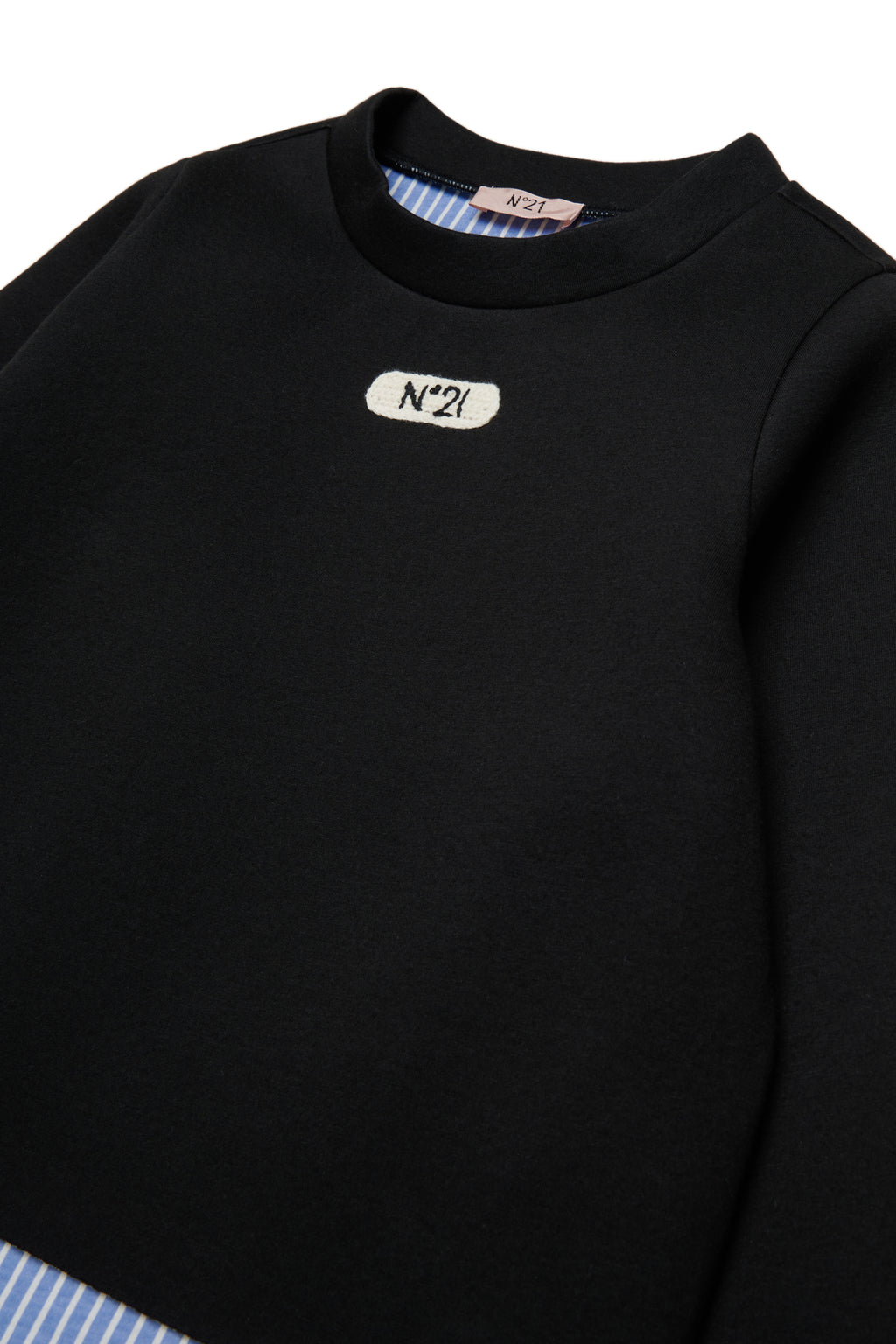 NEOPRENE HI LO SWEATSHIRT WITH BLUE STRIPE LININIG - BLACK