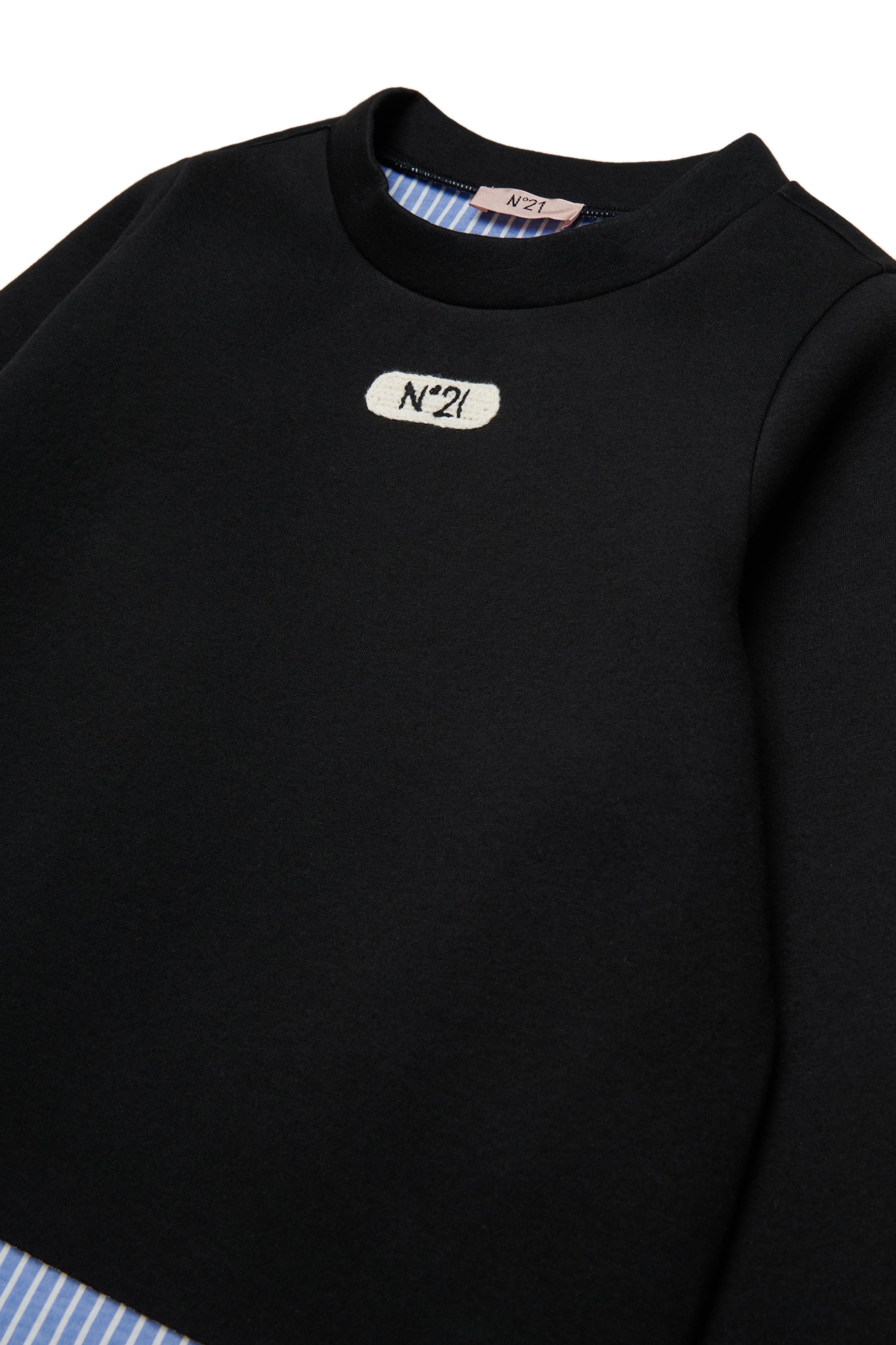 NEOPRENE HI LO SWEATSHIRT WITH BLUE STRIPE LININIG - BLACK