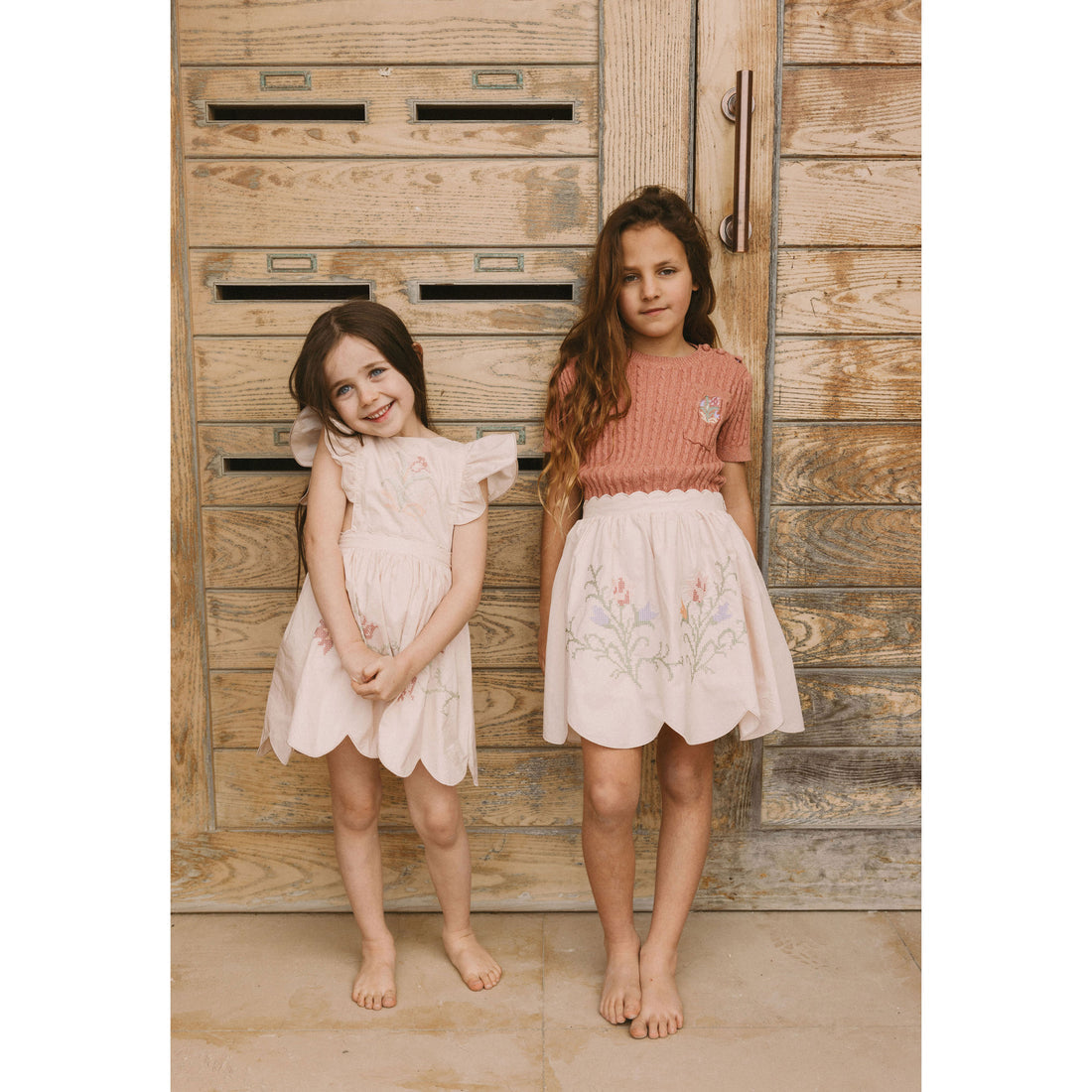 1984409 Cream Rose embroidred Scalloped Skirt