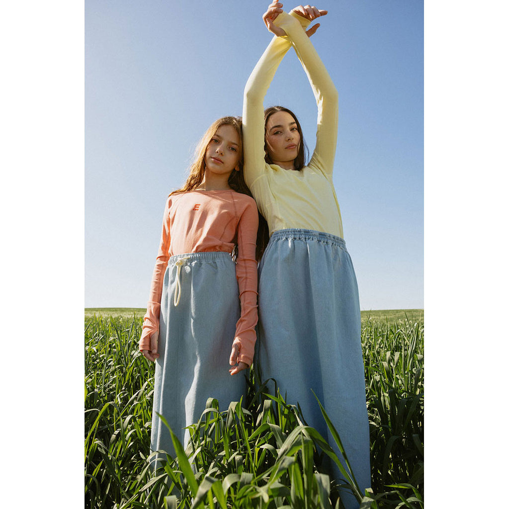 ELS2615 Light Denim Mock Zip Skirt