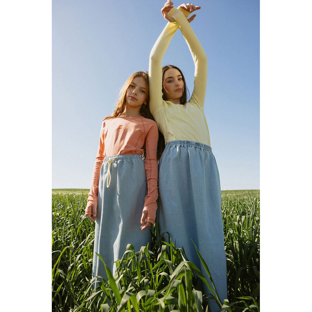 ELS2615 Light Denim Mock Zip Skirt