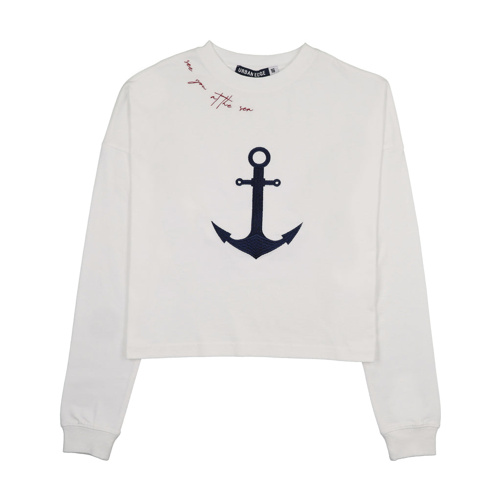 White Anchor Cropped Tee