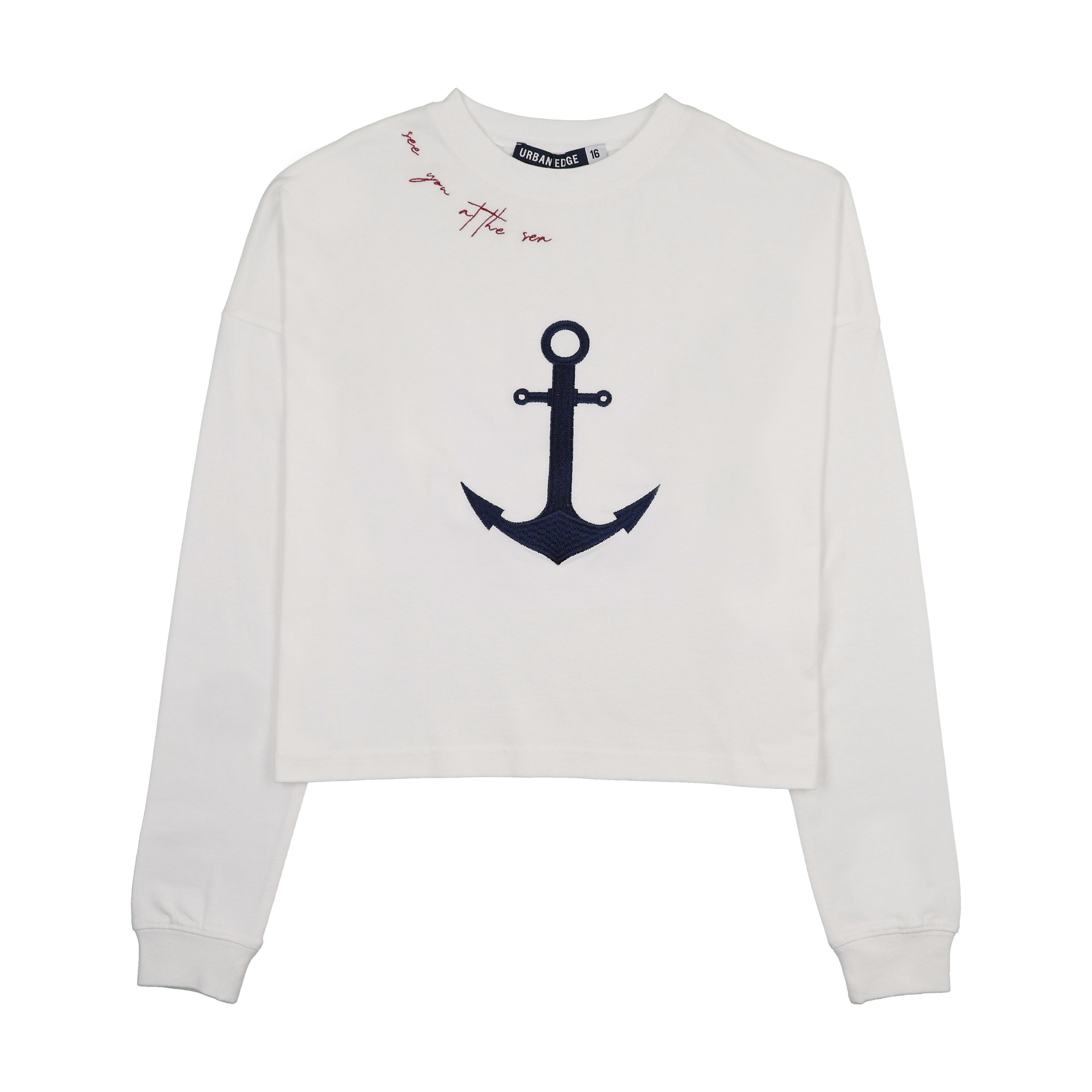 White Anchor Cropped Tee