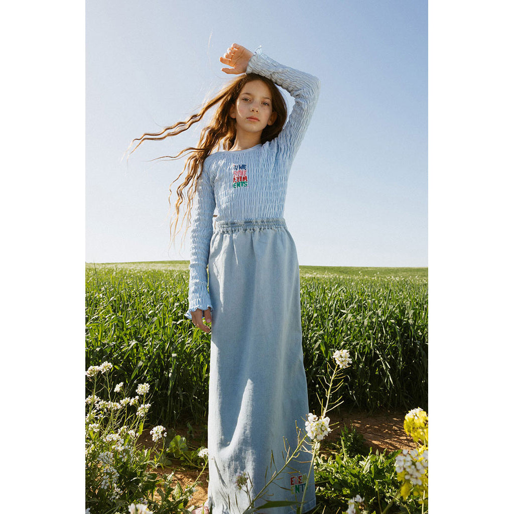 ELS2615 Light Denim Mock Zip Skirt