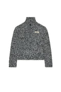 HALF BUTTONED FUNNEL NECK SPECKLED SWEATER - BLACK