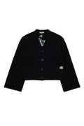 KNIT CARDIGAN WITH JACQUARD FLOWERS ON BACK - BLACK
