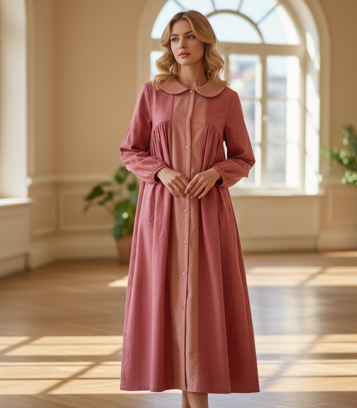 COTTON TAFFETA BABY DOLL GOWN DUSTY ROSE