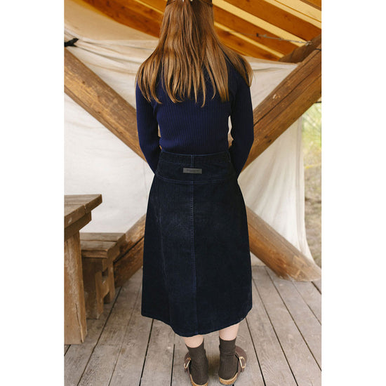 Elw112 navy denim/velvet maxi skirt