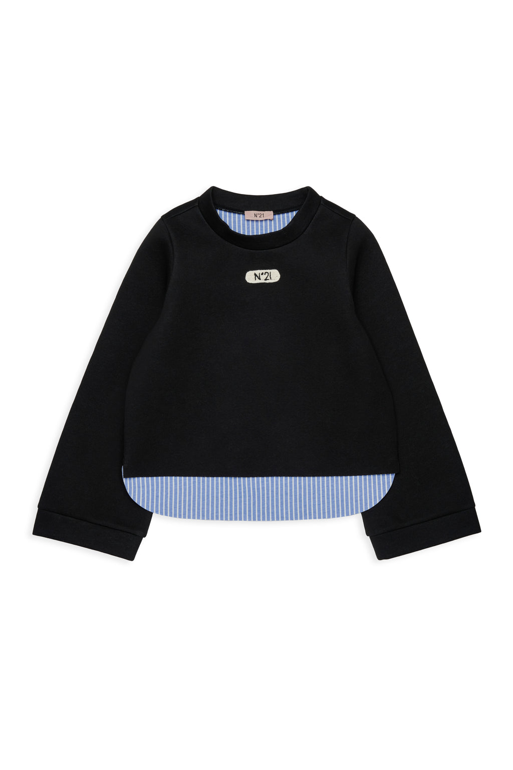 NEOPRENE HI LO SWEATSHIRT WITH BLUE STRIPE LININIG - BLACK