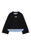 NEOPRENE HI LO SWEATSHIRT WITH BLUE STRIPE LININIG - BLACK