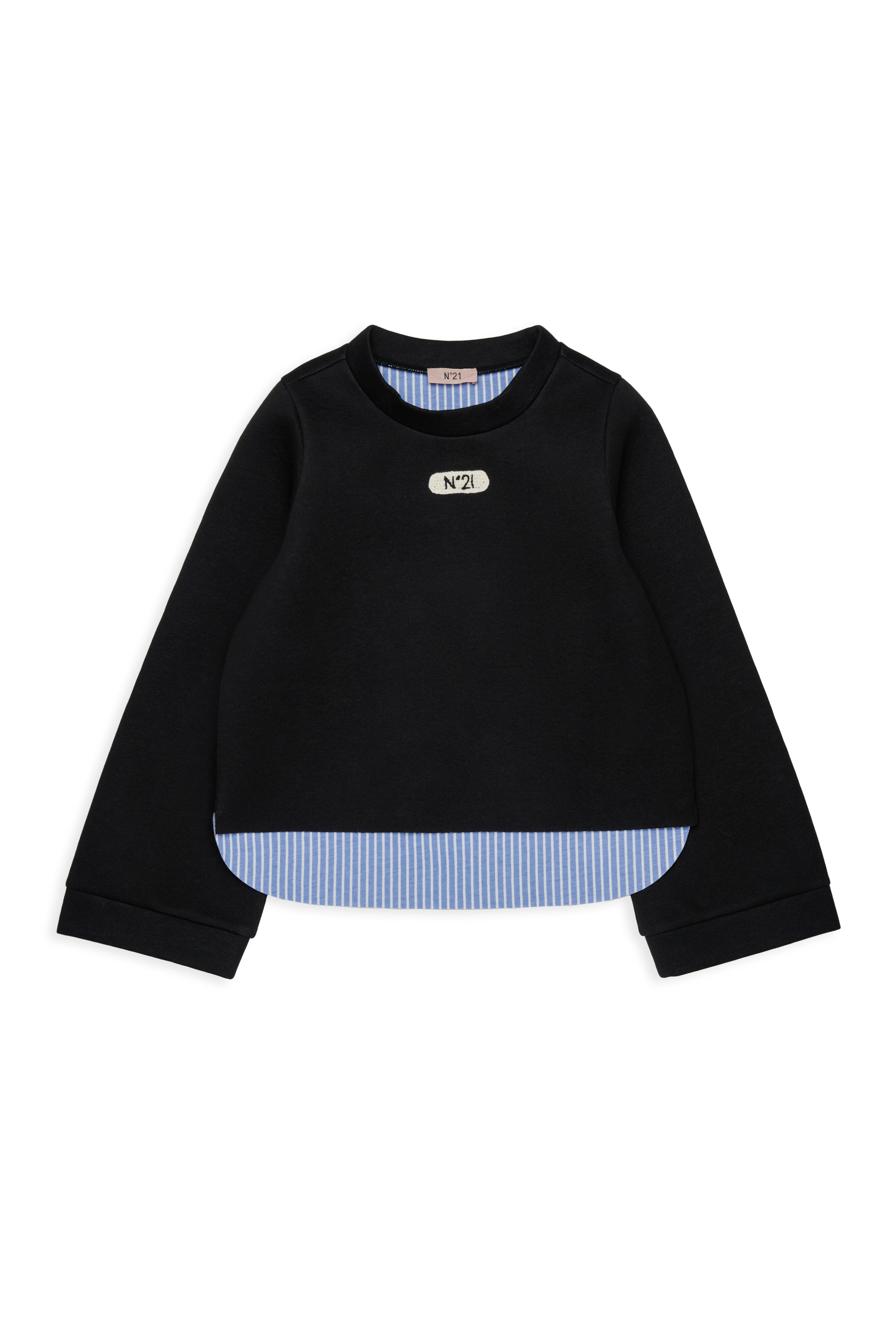 NEOPRENE HI LO SWEATSHIRT WITH BLUE STRIPE LININIG - BLACK
