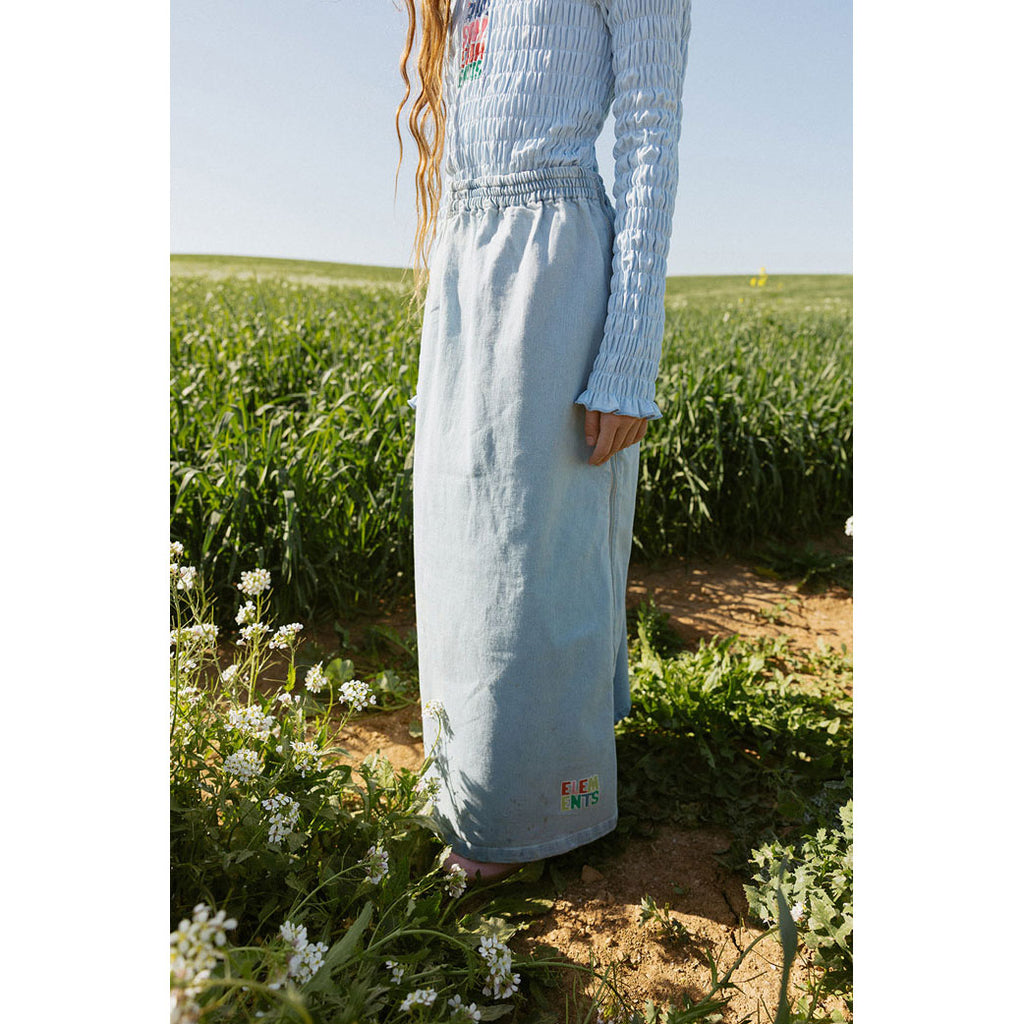 ELS2615 Light Denim Mock Zip Skirt