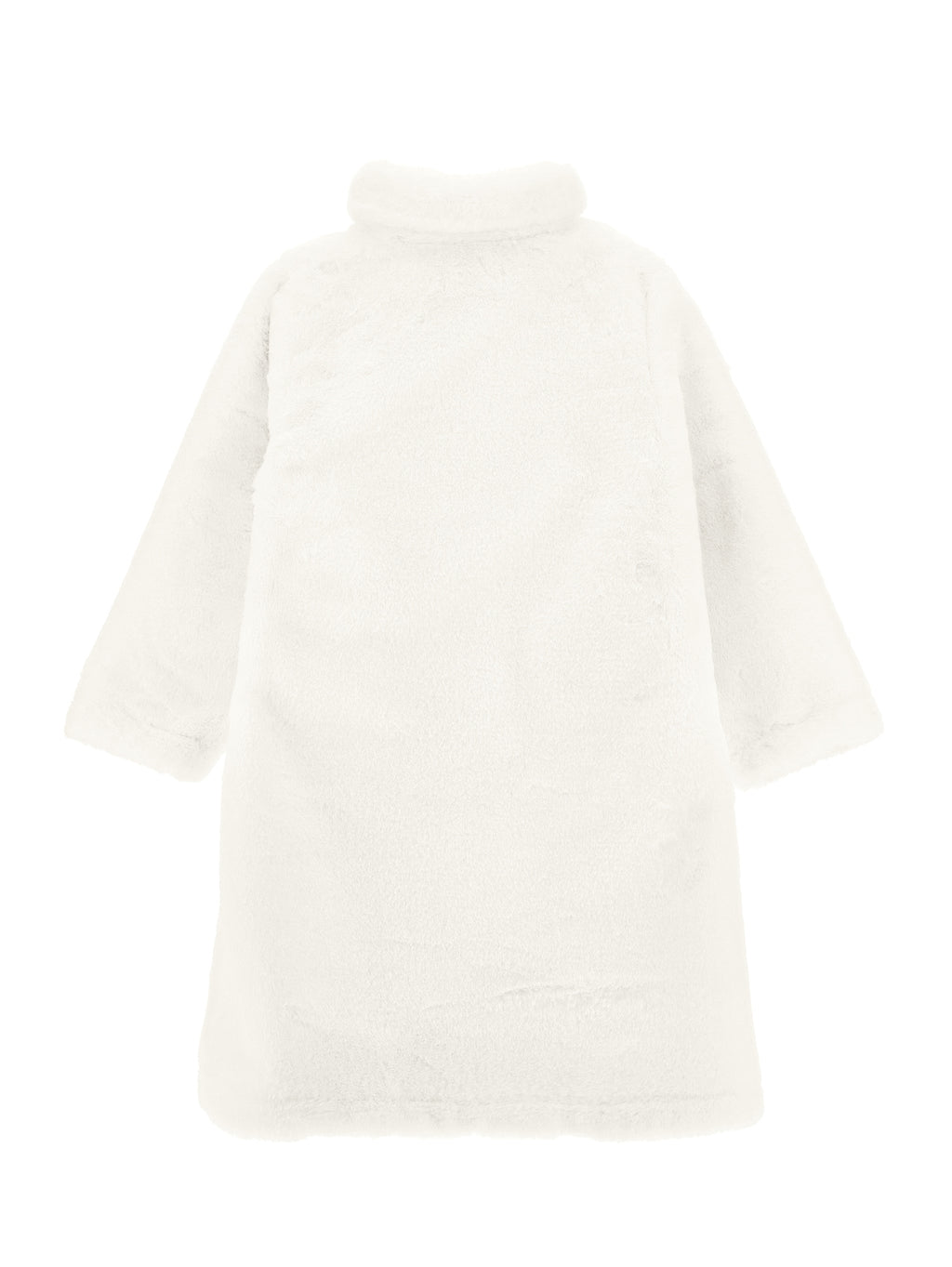 Long Teddy Coat With Tie Ribbon - Panna