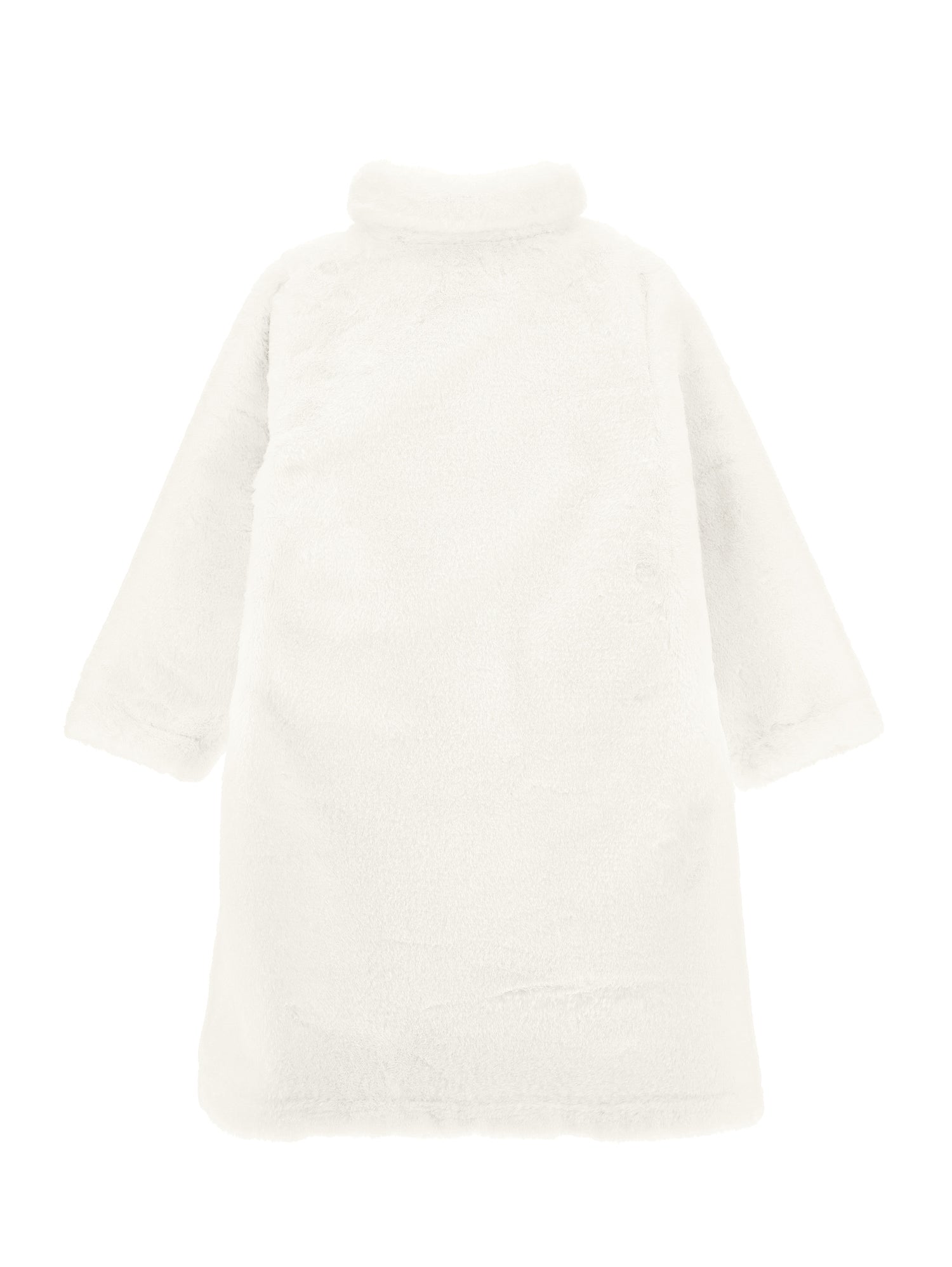 Long Teddy Coat With Tie Ribbon - Panna