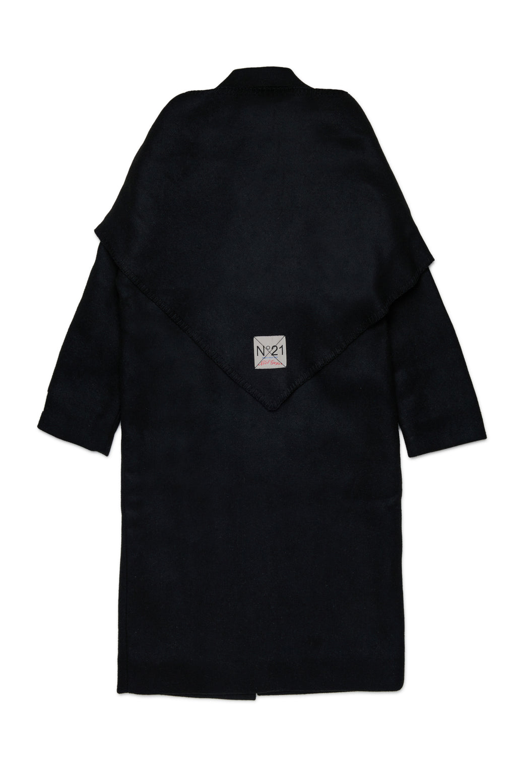LONG WOOL BLEND COAT WITH ATTACHED MATCHING SHAWL - BLACK - N. 21