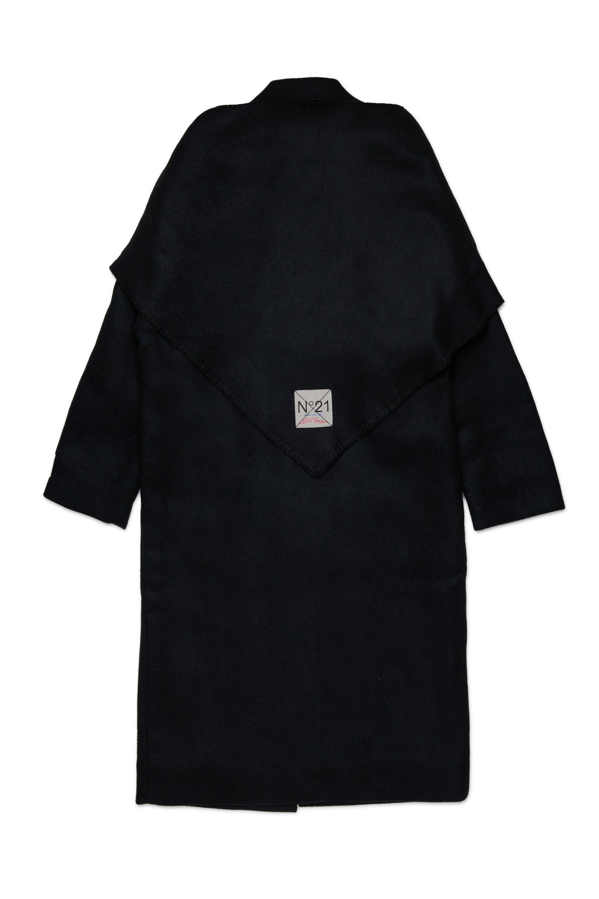 LONG WOOL BLEND COAT WITH ATTACHED MATCHING SHAWL - BLACK - N. 21