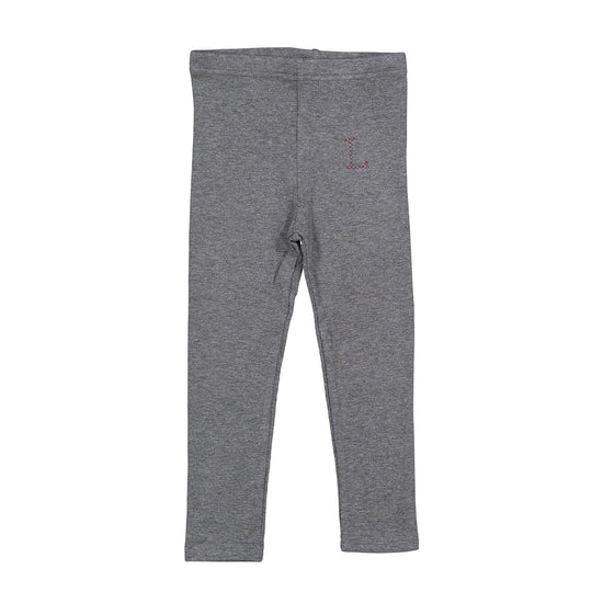 Lbl208a grey ribbed leggings with L embroidery