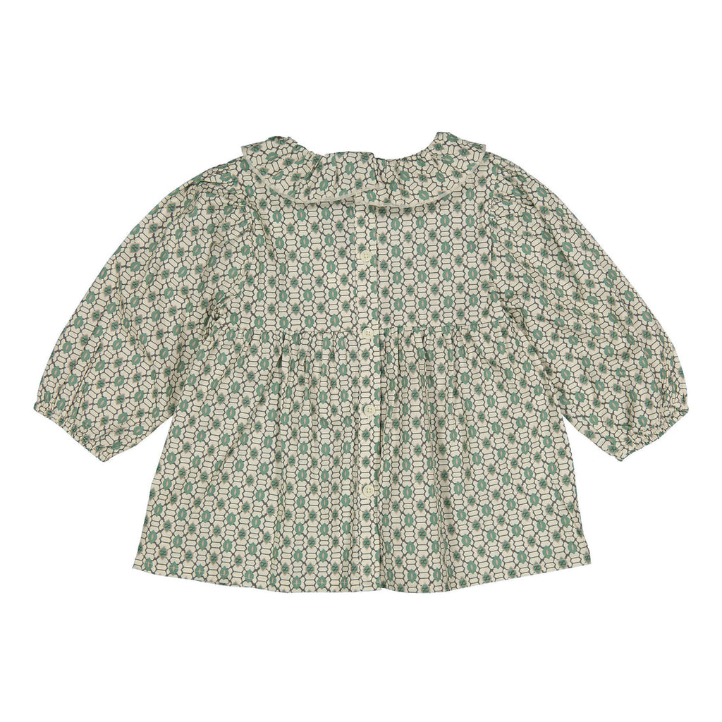 Green Geo Short Flutter Sleeve Blouse