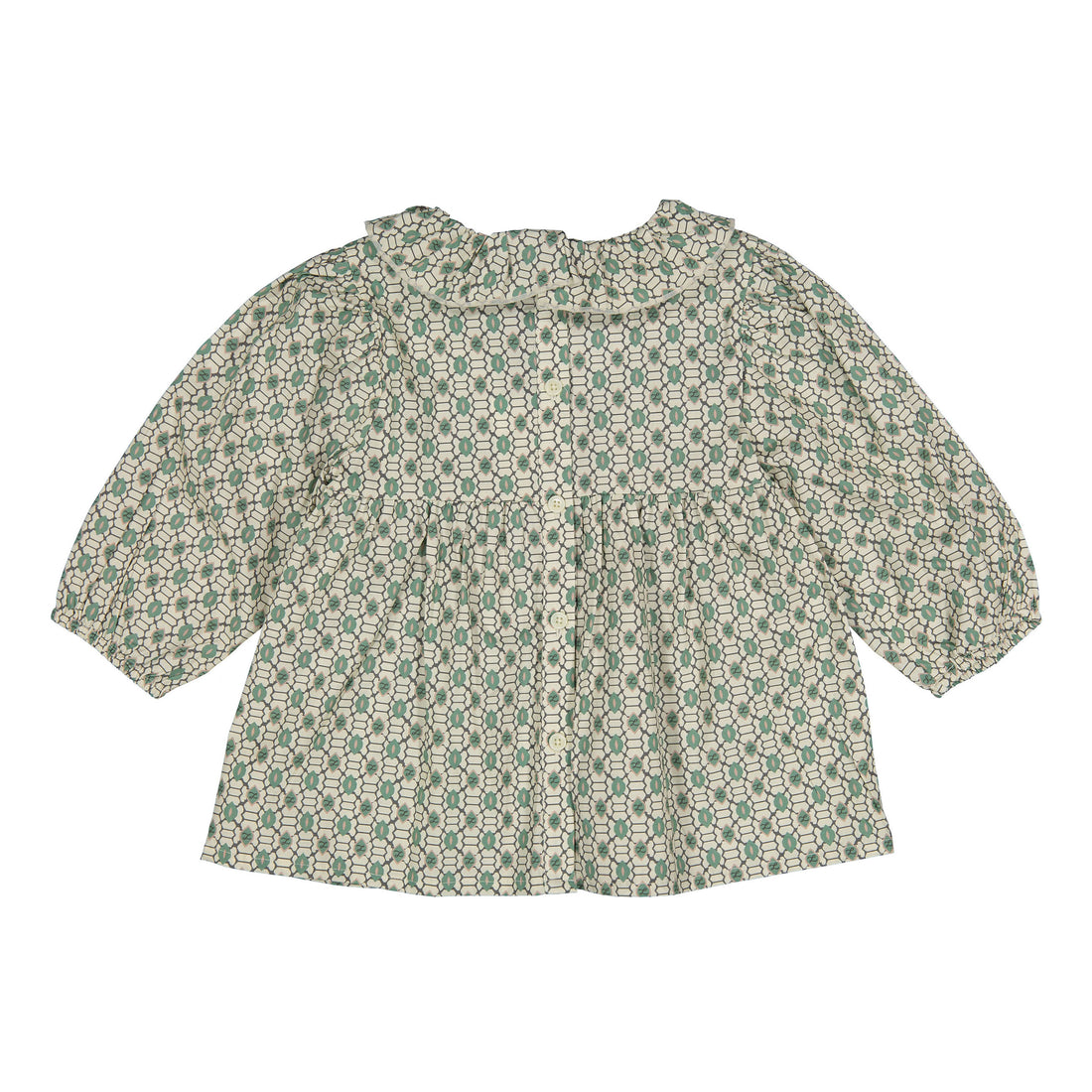 Green Geo Short Flutter Sleeve Blouse