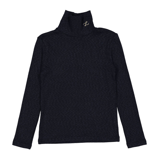 Lbl90 soil Navy turtleneck with L on the neck line
