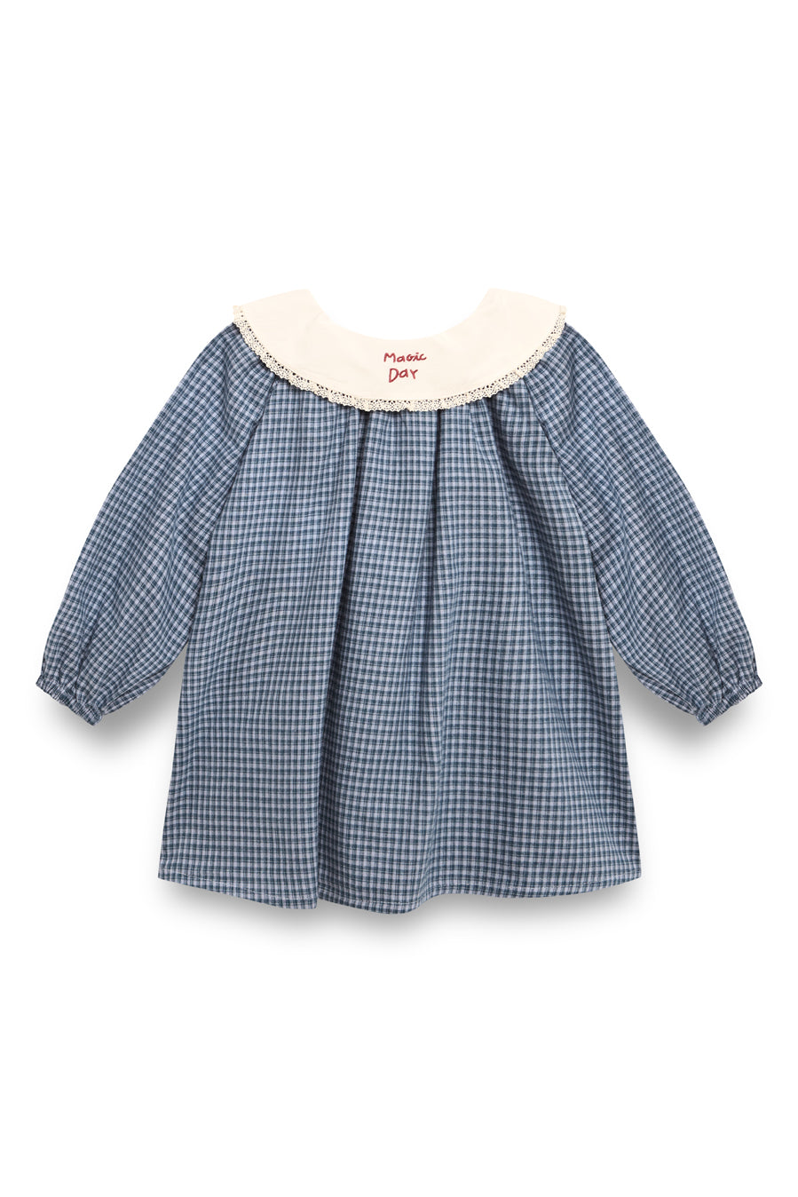 Indigo gingham embroidered dress girl - Vichy Indigo