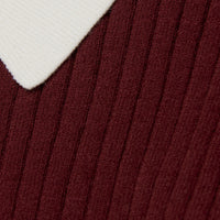 LS RIB KNIT POLO WITH CONTRAST COLLAR - MAROON