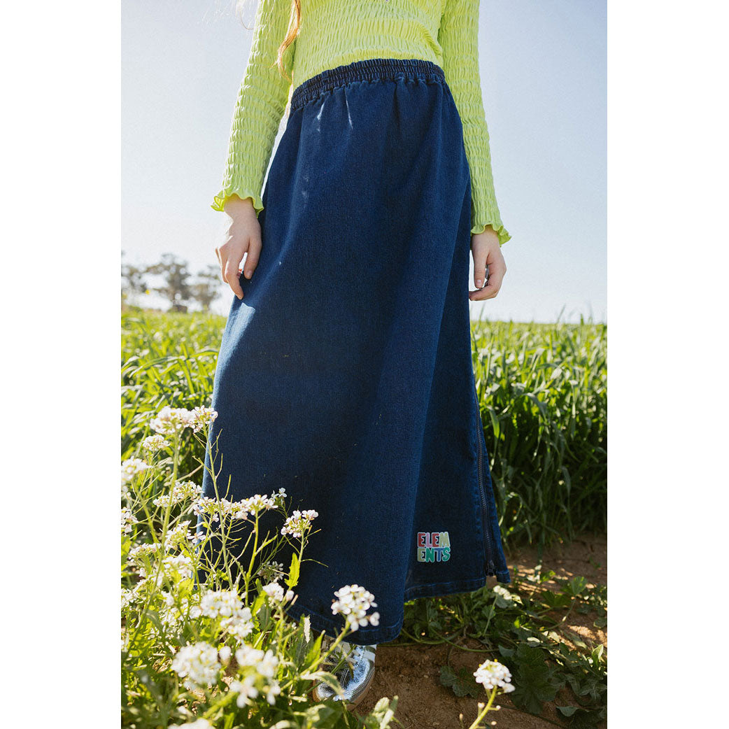 ELS2614 Dark Denim Mock Zip Skirt