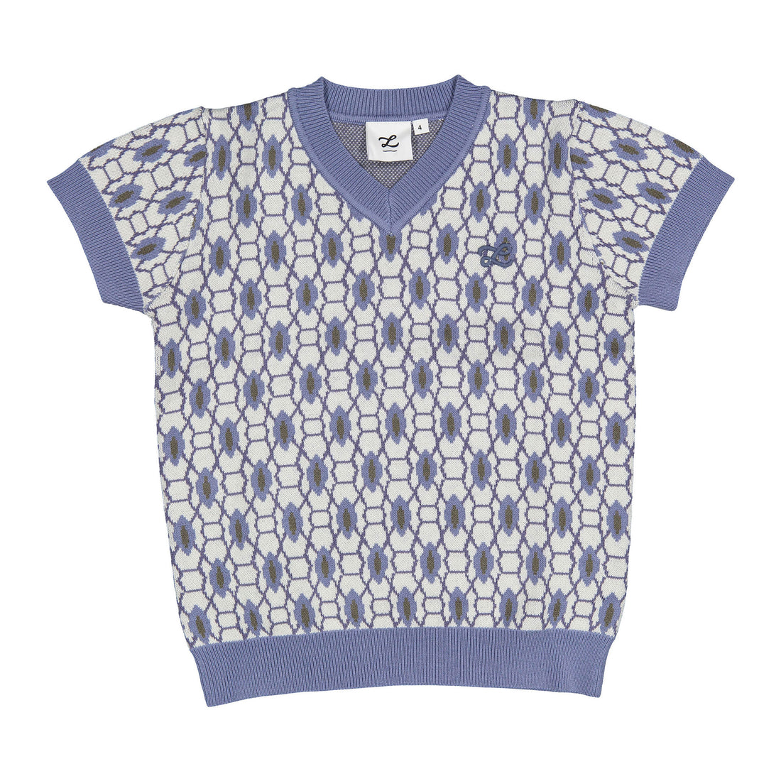 Blue Geo V Neck Sweater