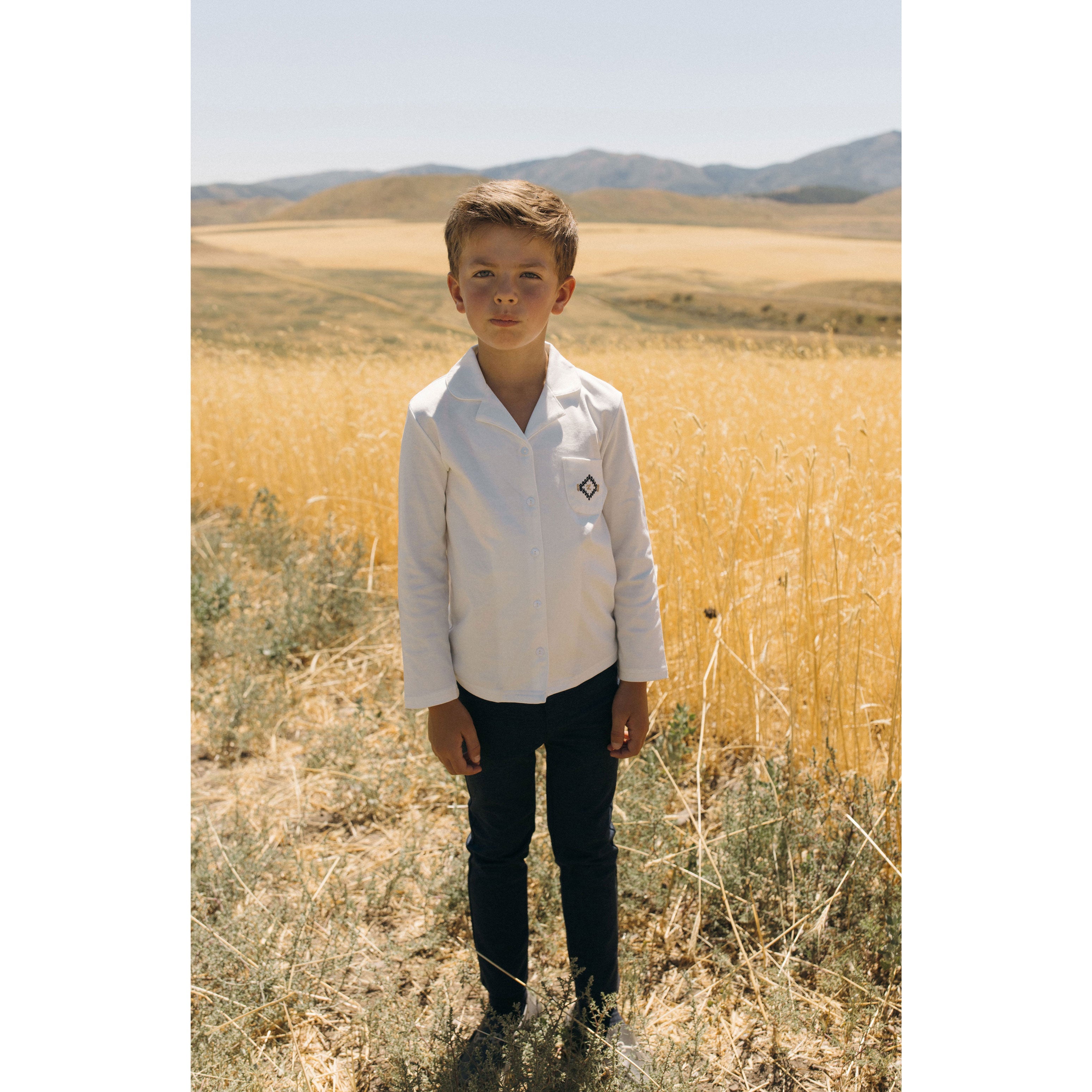 LBL50 Ladida White Boys Shirt With L Graphics On Pocket