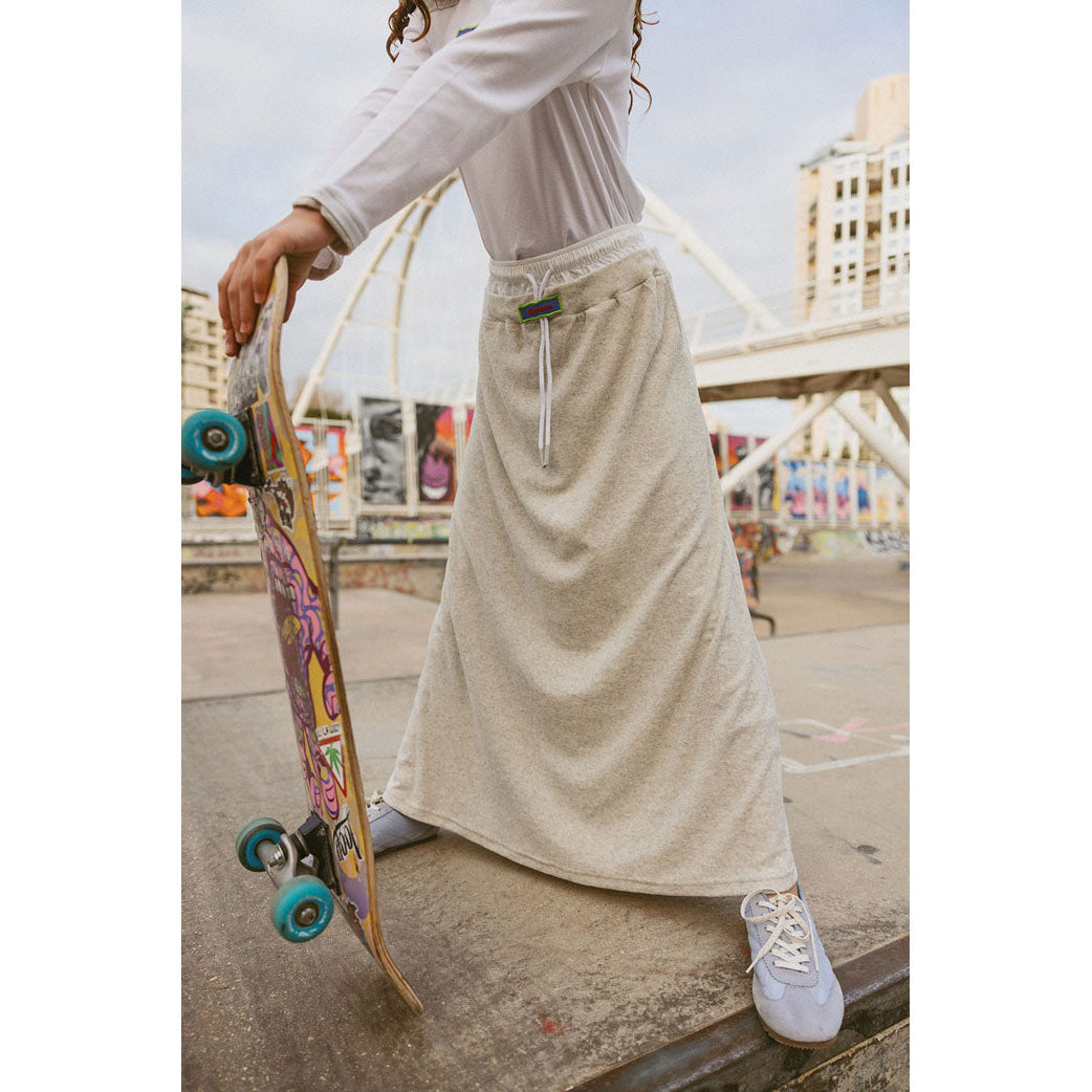 CH25108 Heather Grey Double Waistband Terry Skirt