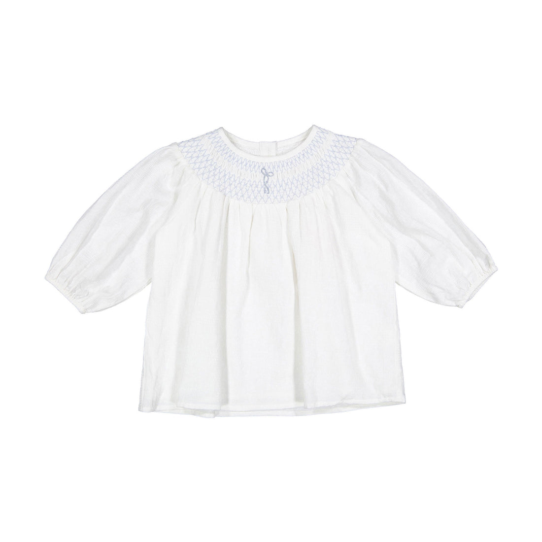 1984309 White Embroidered Smocked 3/4 Sleeve Blouse