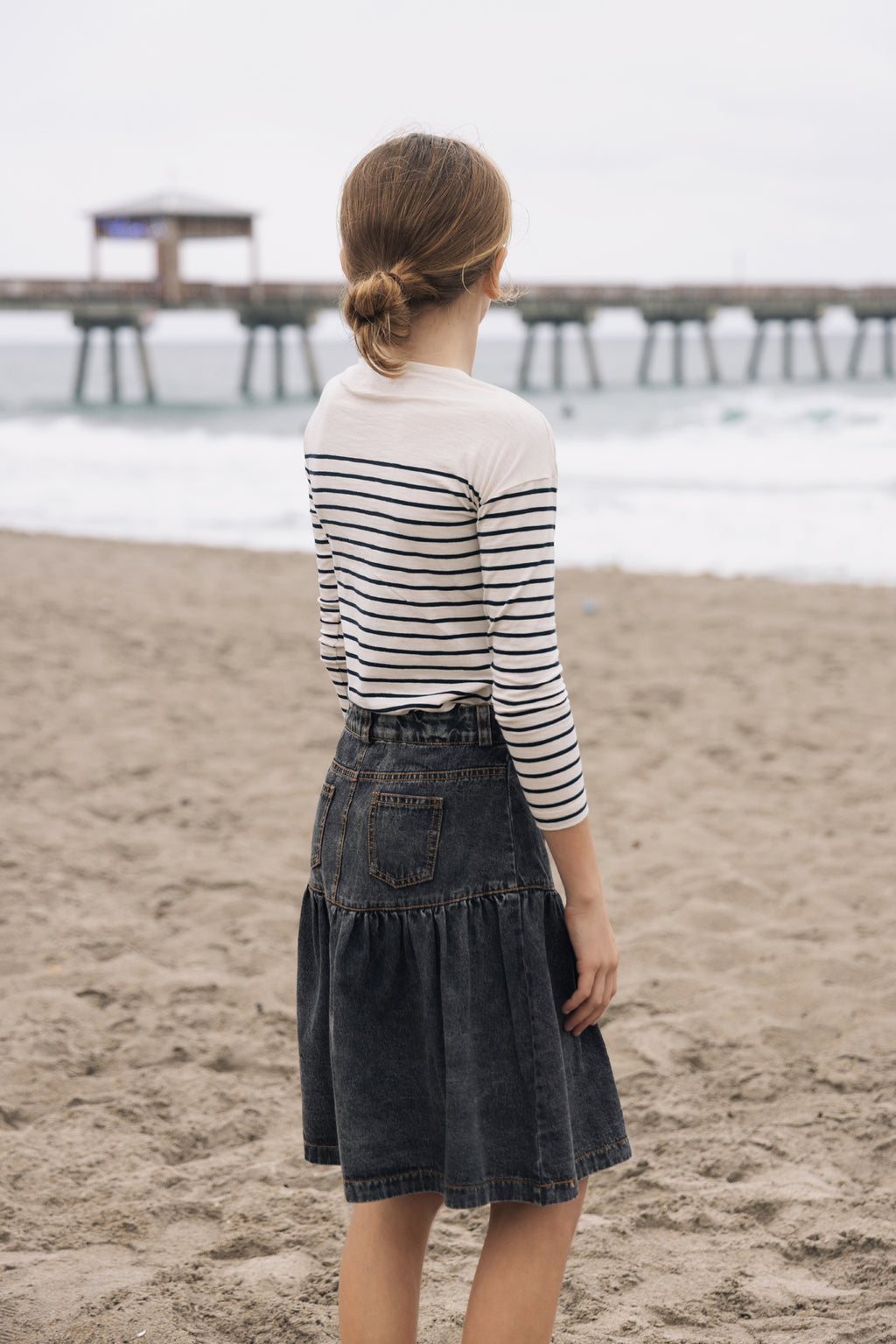 DENIM PLEATED SKIRT black denim
