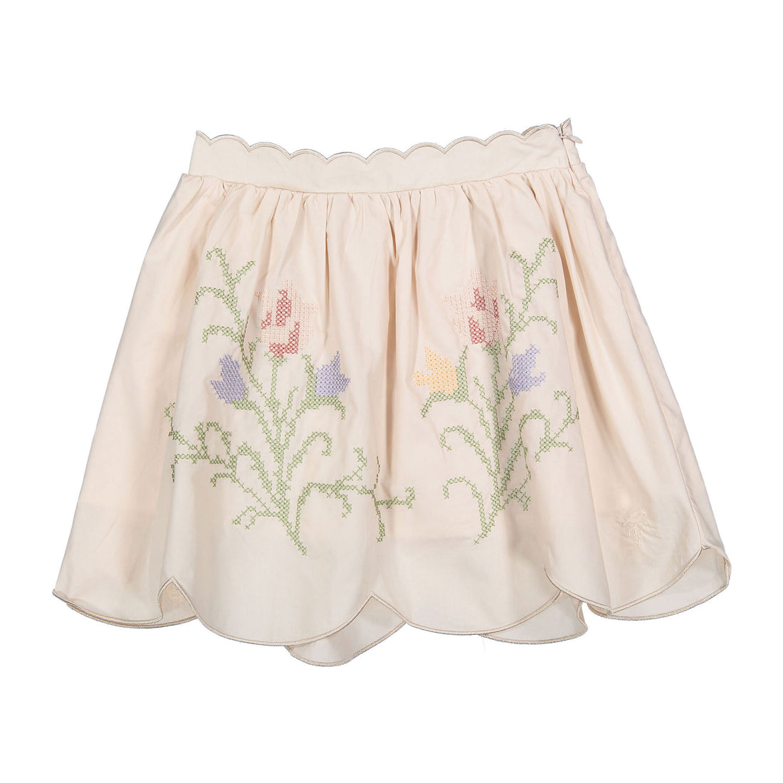 1984409 Cream Rose embroidred Scalloped Skirt