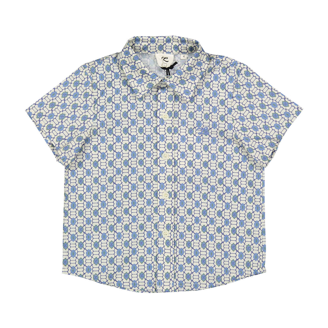 Blue Geo Collar Stretch Shirt