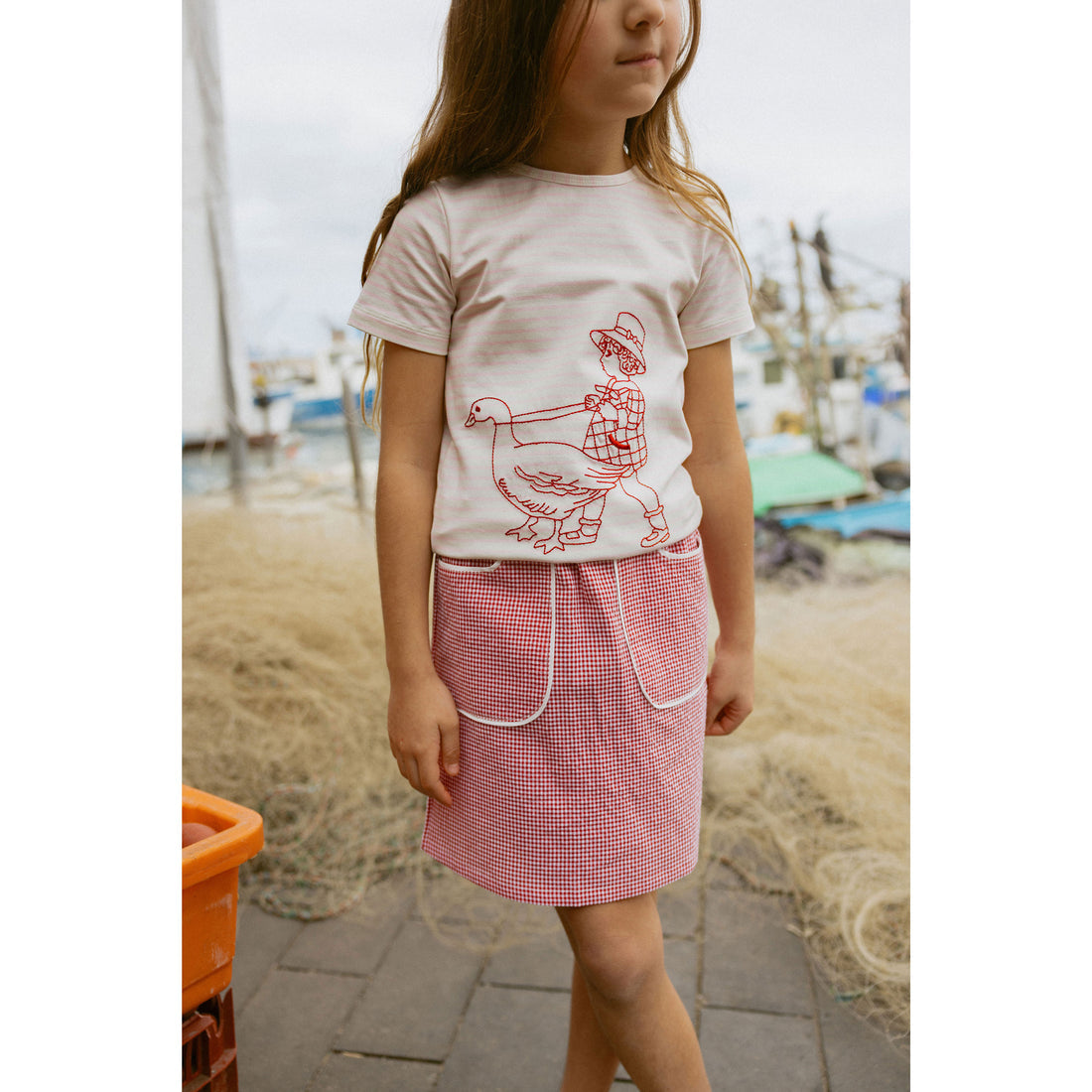 1984325 Pink Striped Embroidered Tee