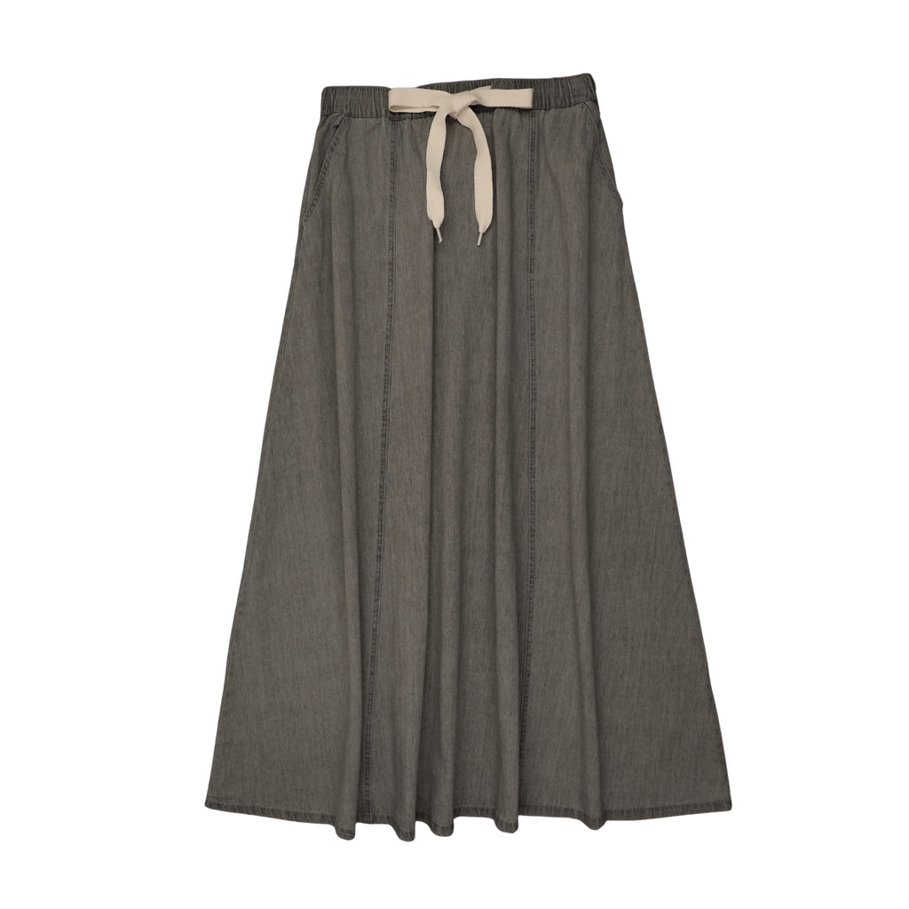 Drawstring Black Denim Skirt